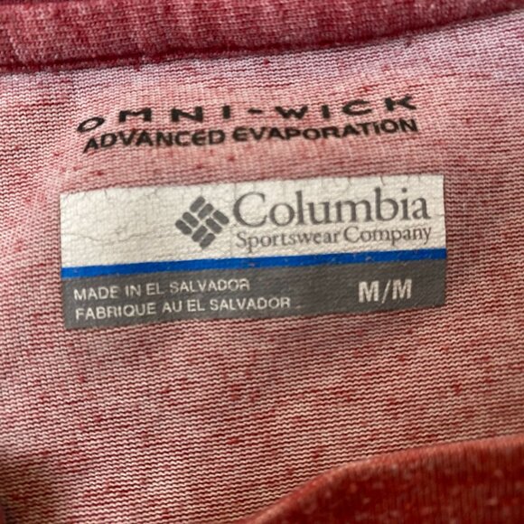 Columbia Men's Henley Shirt Medium Red Long-Sleeve Omni-Wick Polyester/Cotton - Picture 2 of 10